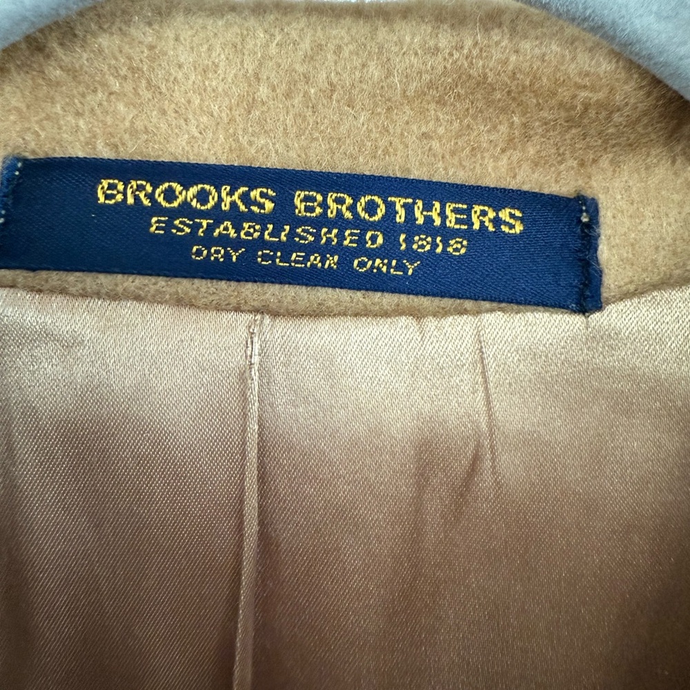 Vintage Brooks Brothers Women's Classic Tan Long trench Pea Coat Sz. Medium - Picture 7 of 11